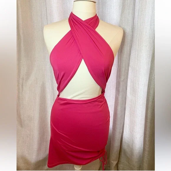 Hot pink halter wrap dress - Picture 1 of 2